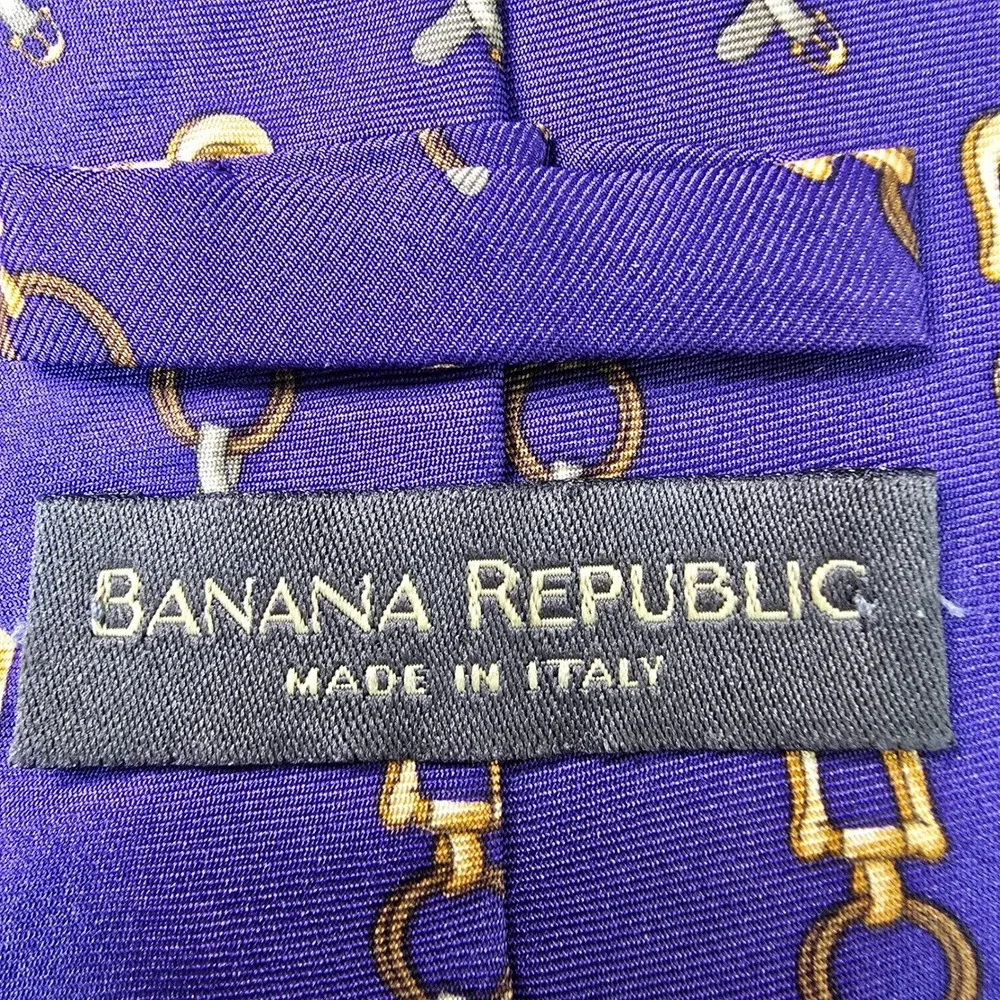 Banana Republic Silk Neck Tie Mens Purple Equestrian Horse Bit  Italy Preppy